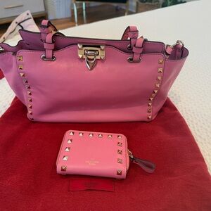 Valentino Pink Studded Handbag and Wallet Set